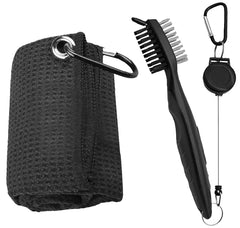 Golf Club Brush and Towel Cleaner Complete Kit with Dual Sided Groove Cleaning Brush and Spike for Putter Wedge and Ball Care