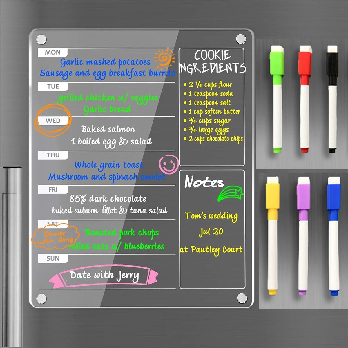 Acrylic Magnetic Weekly Menu Board for Kitchen,Acrylic Magnetic Dry Erase Board for Fridge,Reusable Meal Planner with 6 Color MaEstaliosFitEstaliosFit183651552;20260421;1776809251GRzBO