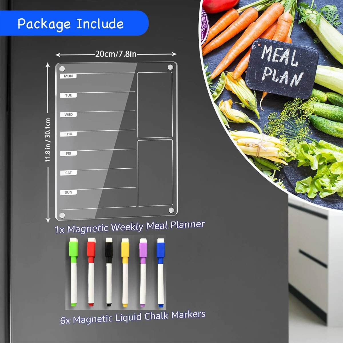 Acrylic Magnetic Weekly Menu Board for Kitchen,Acrylic Magnetic Dry Erase Board for Fridge,Reusable Meal Planner with 6 Color MaEstaliosFitEstaliosFit183651552;20260421;1776809251GRzBO