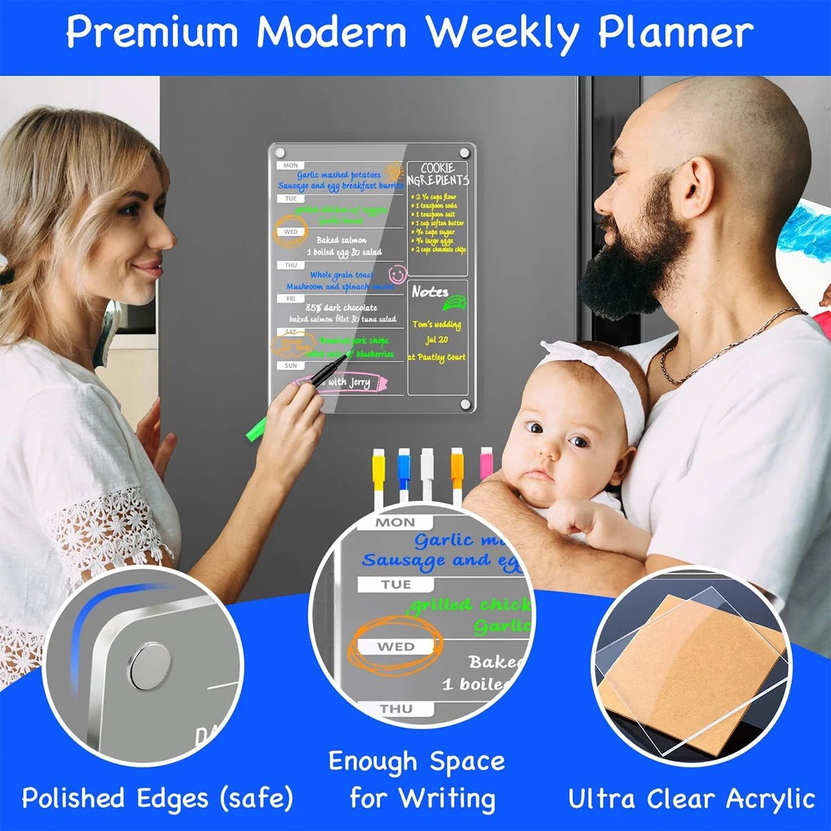 Acrylic Magnetic Weekly Menu Board for Kitchen,Acrylic Magnetic Dry Erase Board for Fridge,Reusable Meal Planner with 6 Color MaEstaliosFitEstaliosFit183651552;20260421;1776809251GRzBO