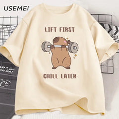 Capybara Gym T-Shirt Men Women Sports Weightlifting Tee Workout Fitness T Shirt Top Unisex Softstyle Loose Cotton Tshirt Clothes