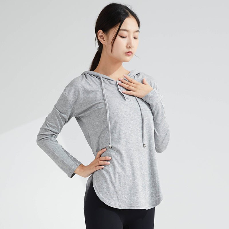 Women's Long-Sleeve Yoga Hoodie — Quick-Dry Nylon Fitness Top.