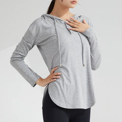 Women's Long-Sleeve Yoga Hoodie — Quick-Dry Nylon Fitness Top