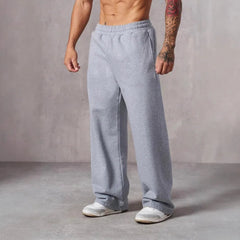 Men's American Style Loose Fit Sport Pants Casual Running Fitness Straight Leg Long Trousers  Elastic Waist  Gym Workout Clothes