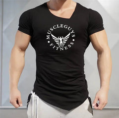 Muscleguys Mens T-Shirts gym Brand Fitness Bodybuilding Workout Clothes Man Cotton Sporting T Shirt Men plus size